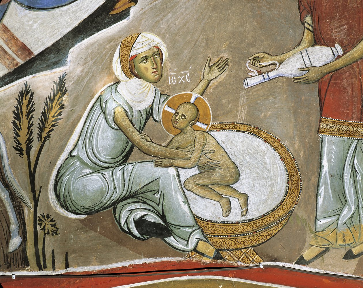 Szűz Mária és Jézus Krisztus freskója, Panagia Tou Araka, bizánci, Troodos-hegység, Ciprus alkotó: Byzantine