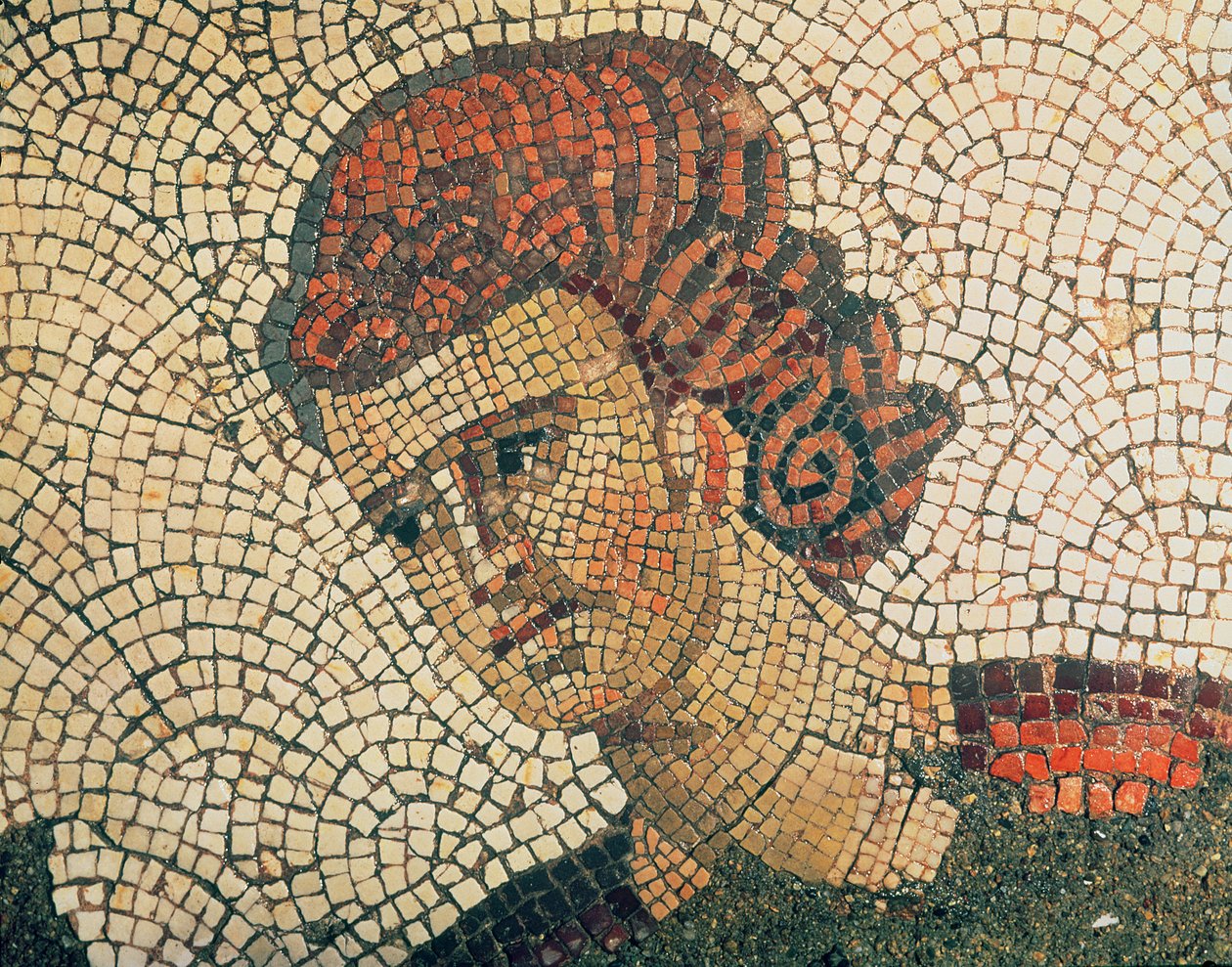 Római katona feje, padlóburkolat a Nagy császári palotából, Konstantinápoly, 5-6. század (mozaik) alkotó: Byzantine