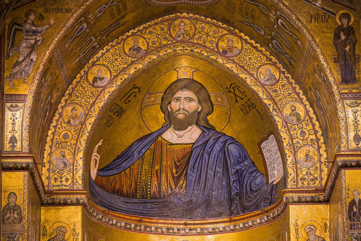 Jézus képe, Santa Maria Nuova székesegyház, Monreale, Szicília, Olaszország, Európa alkotó: Byzantine