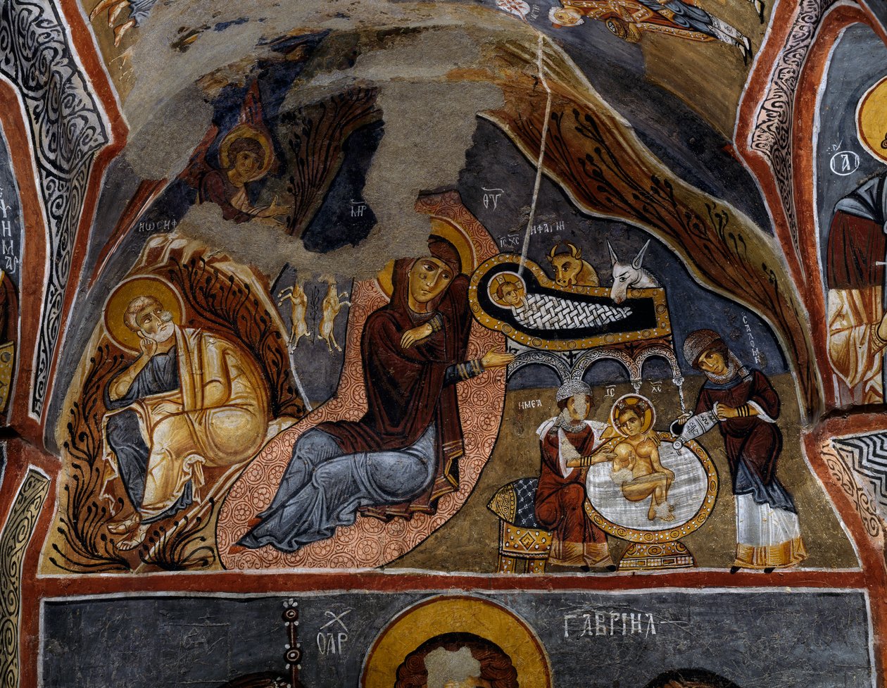 Születés, bizánci freskó (XII. század), Karanlik Kilise (Sötét templom) (XII-XIII. század), Göreme (az Unesco világörökségi listája) alkotó: Byzantine