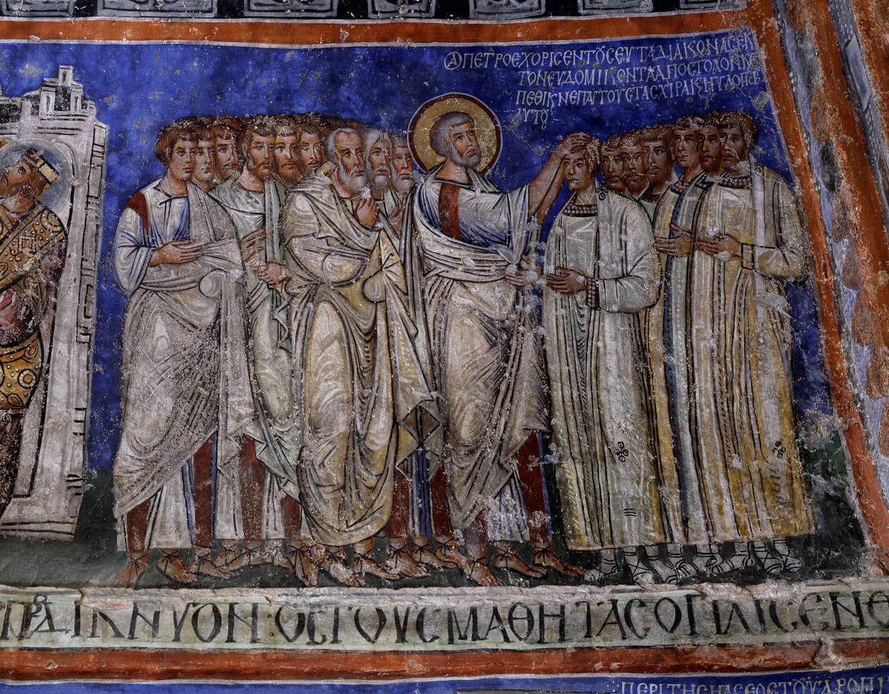 Szent Pál kezét az újonnan megkereszteltekre helyezi, bizánci freskó a Tokali Kilise (Buckle Church) kereszthajójában (12-13. század), Goreme (Unesco Világörökség listája). alkotó: Byzantine