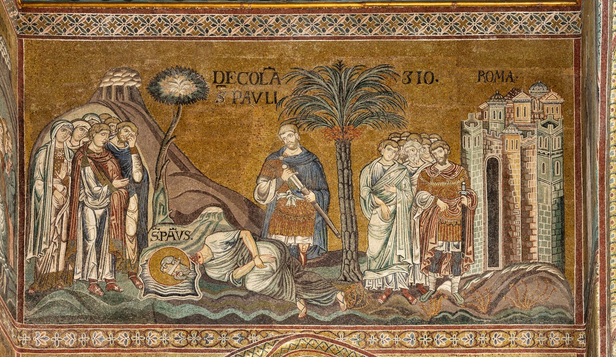 Szent Pál lefejezése Rómában, bizánci mozaik, XII-XIII. század az északi kereszthajóban (mozaik) alkotó: Byzantine