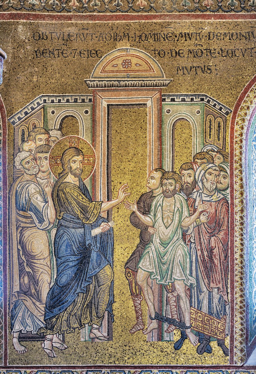 A megszállottak gyógyulásának csodája, bizánci mozaik, Epizódok Krisztus életéből, XII-XIII. század (mozaik) alkotó: Byzantine