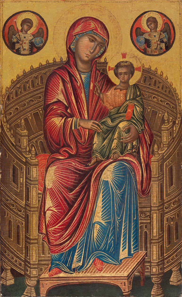 Madonna és gyermeke egy görbe trónon alkotó: Byzantine 13th Century