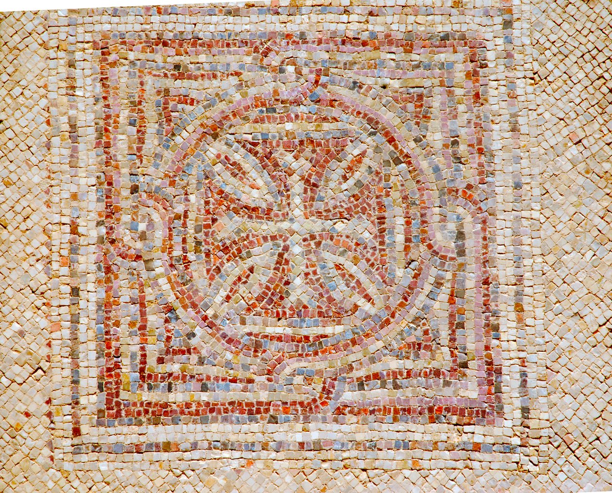 Kereszt részlete a bizánci templom mozaikpadlójáról Shohamban, Izraelben, Kr.u. 5. században (mozaik) alkotó: Byzantine Byzantine