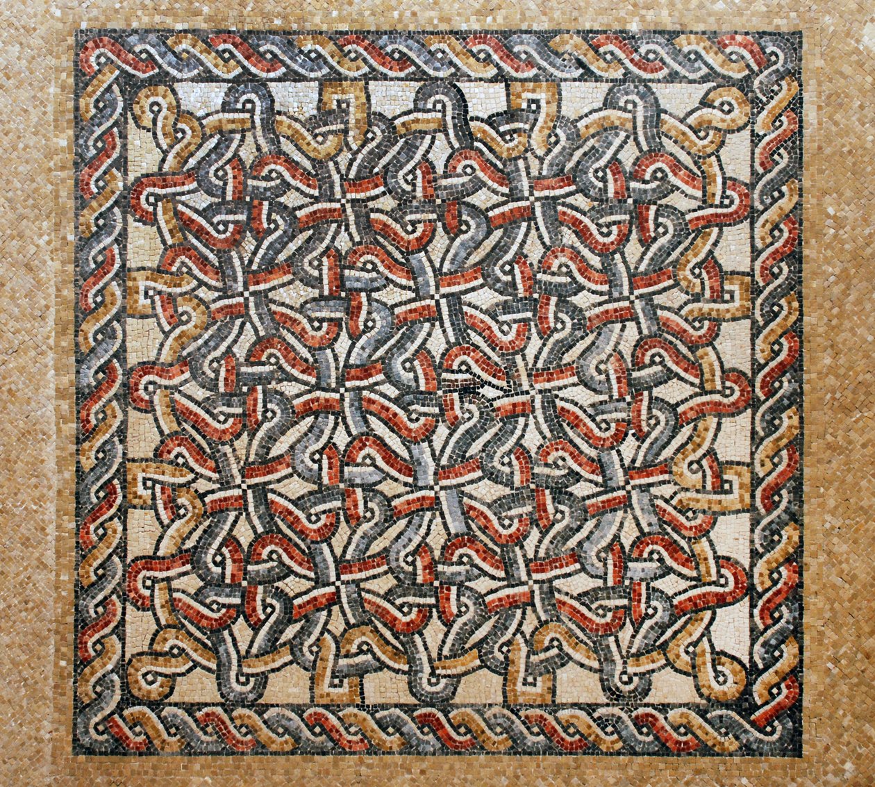 Mozaikpadló a bema területről a korai bizánci templomban Shilohban, Ciszjordániában, i.sz. 380-420 (mozaik) alkotó: Byzantine Byzantine