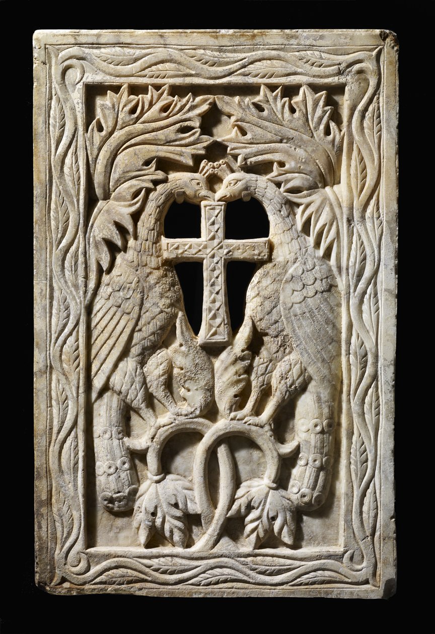 Panel két pávával, 501-700 (alabástrom) alkotó: Byzantine Byzantine