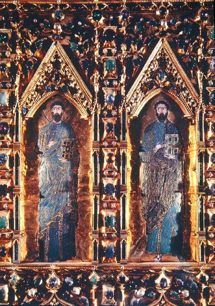 A Pala dOro, két apostolt ábrázoló részlet (arany és drágakövekkel kirakott zománc) alkotó: Byzantine Byzantine