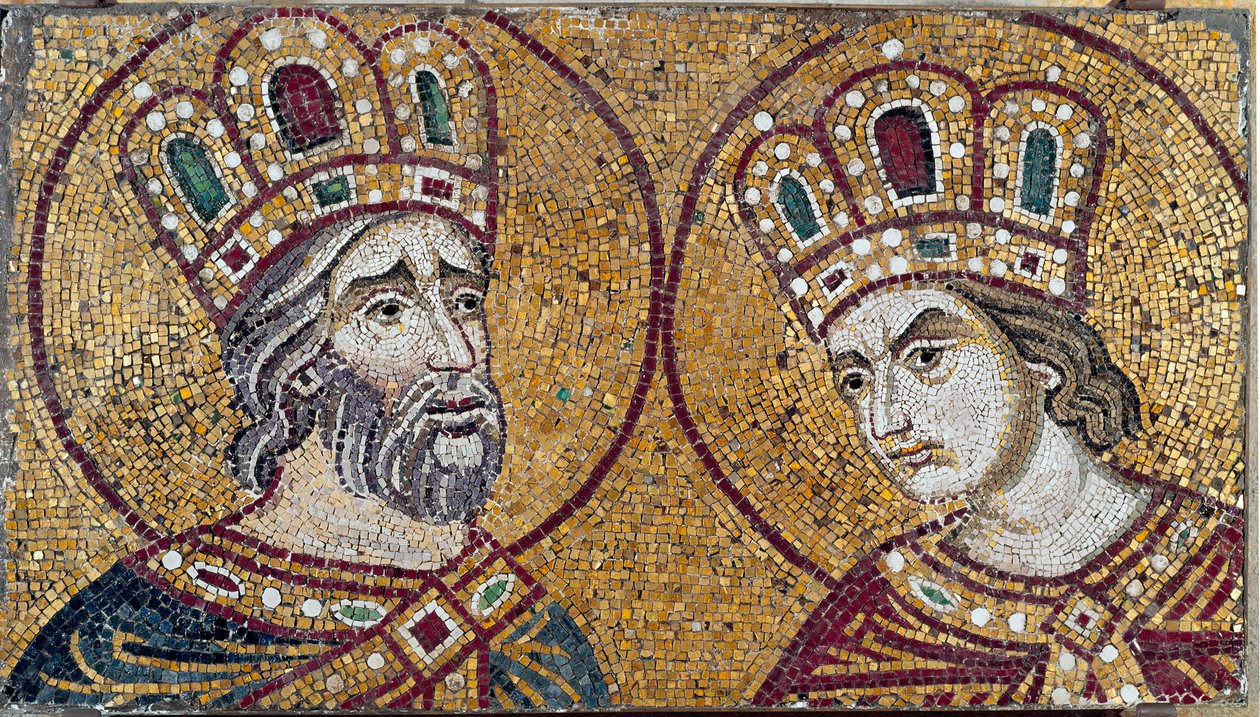 I. Konstantin római császár, Szent Ilonával, anyjával (mozaikrészlet) alkotó: Byzantine Byzantine