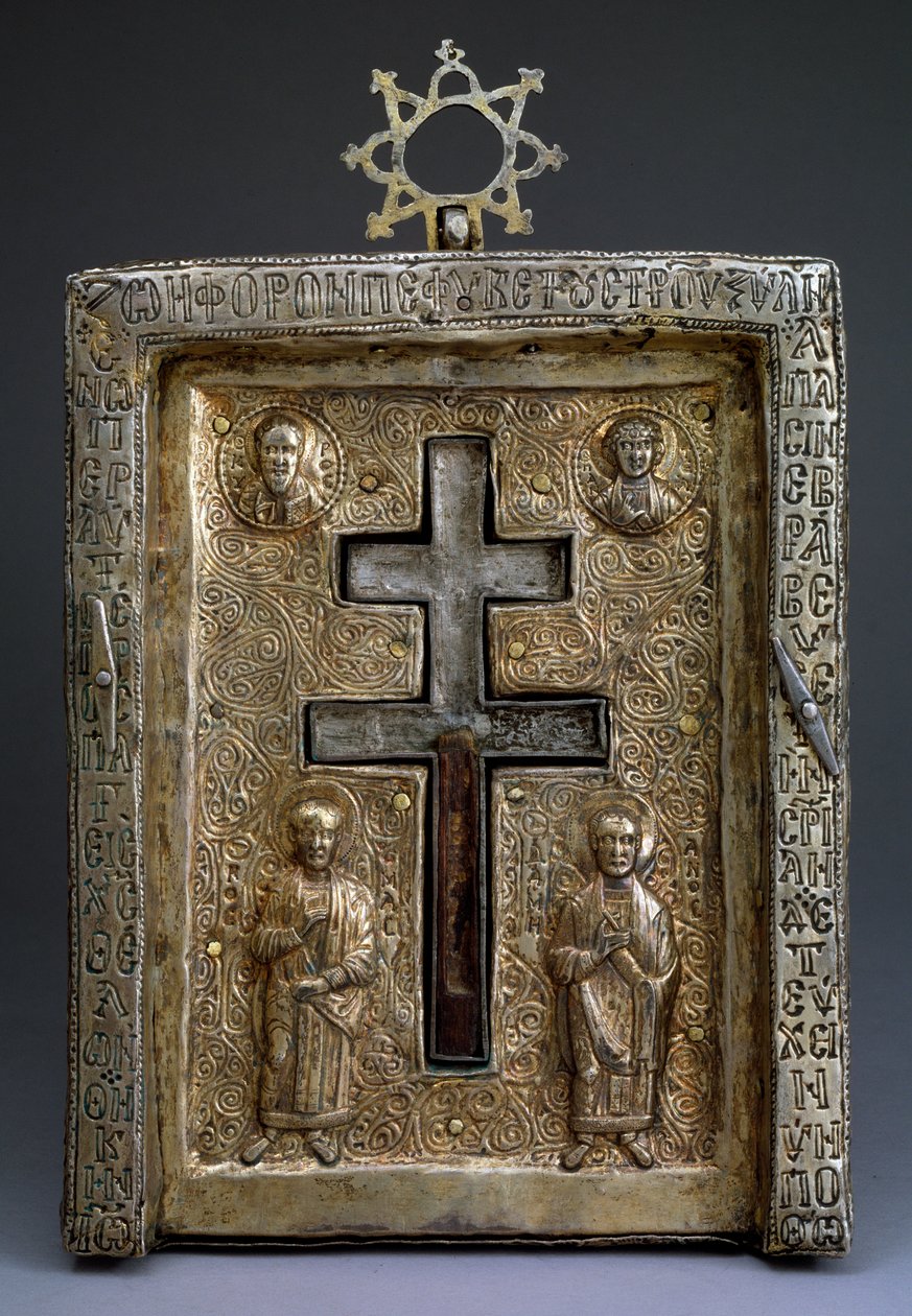 Aranyozott ezüst staurothek Kereszt ereklyetartó, bizánci, 12. század alkotó: Byzantine Byzantine
