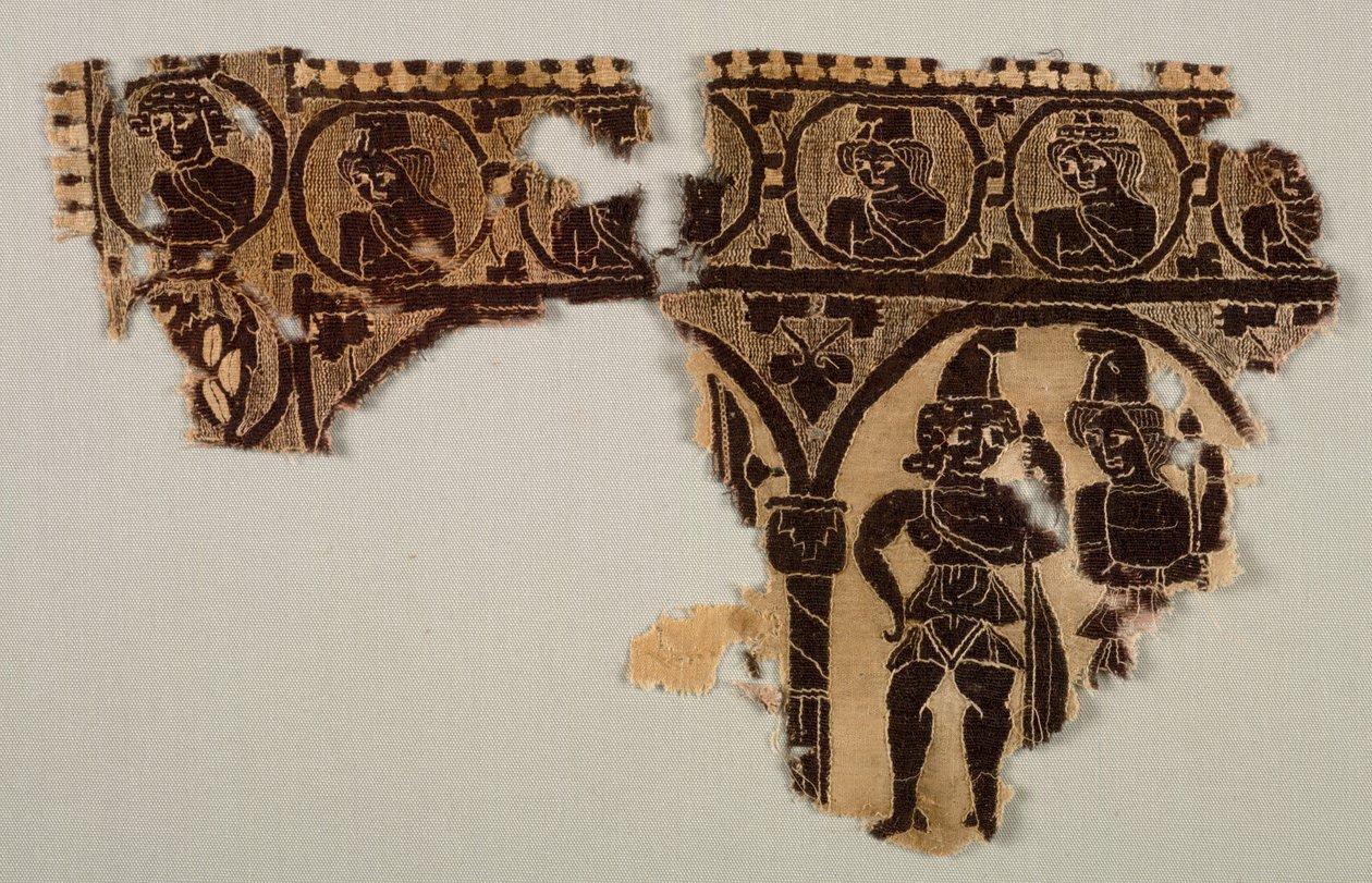 Tunika nyakdísz, 400-as évek (szőttes gobelin kiegészítő vetülékborítással, festetlen lenvászon és festett gyapjú) alkotó: Byzantine Period Egyptian