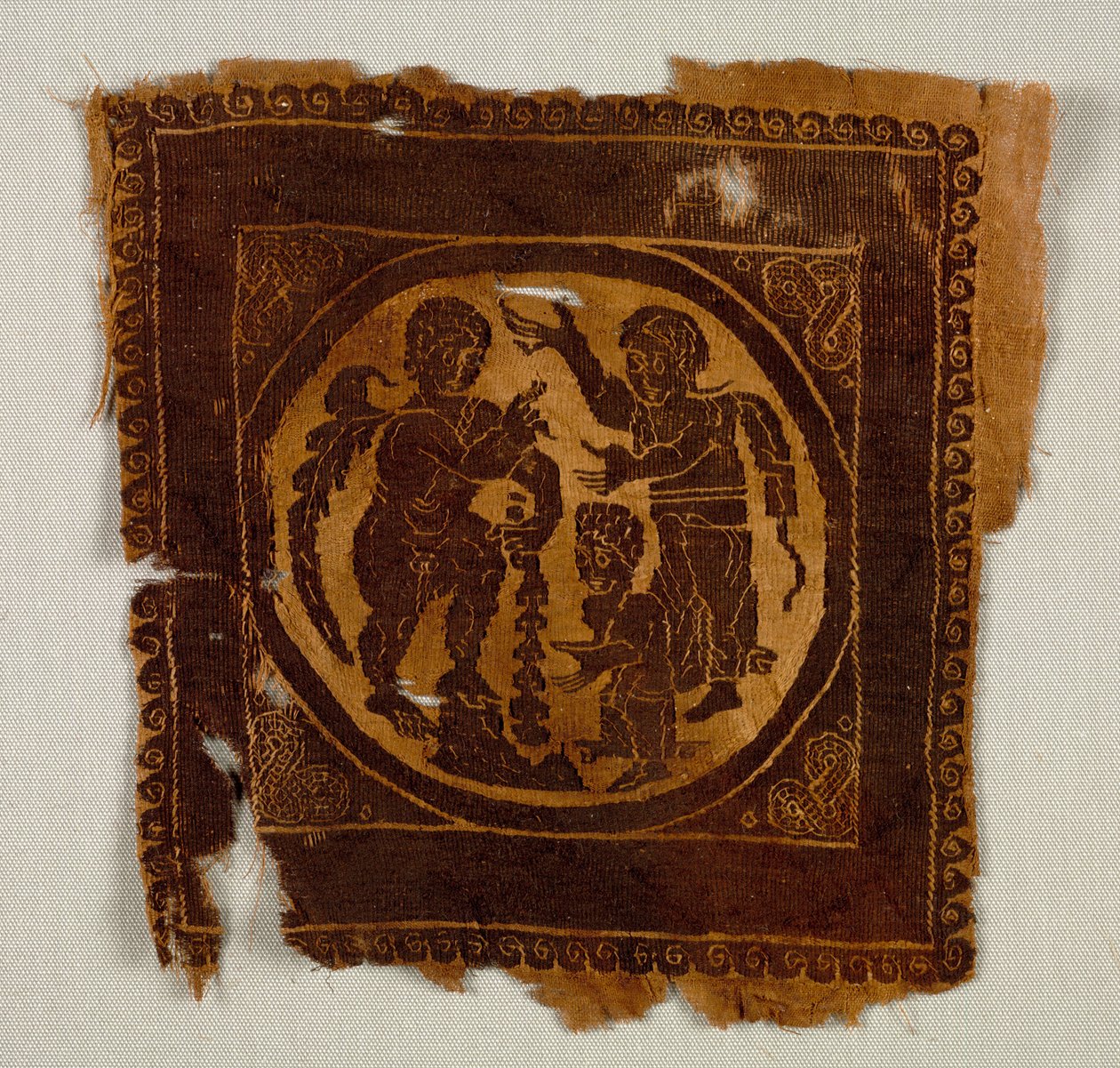 Dísznégyzet tunikából, 400-as évek (szőttes gobelin kiegészítő vetülékborítással, festetlen lenvászon és festett gyapjú) alkotó: Byzantine Period Egyptian