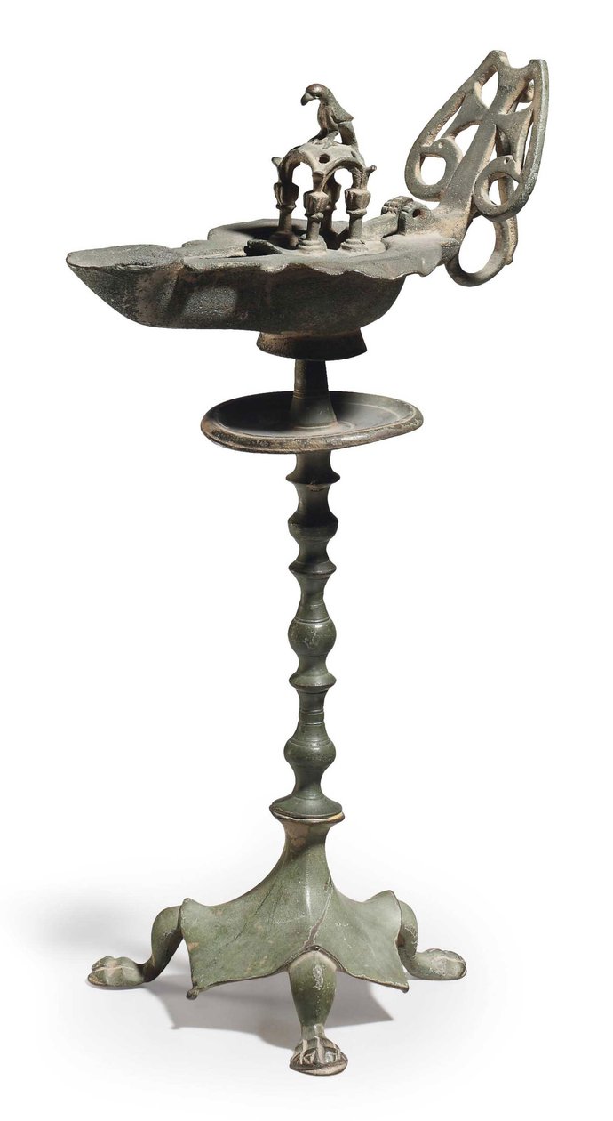 Bizánci bronz olajlámpa és állvány, Kr.u. 5-6. század (bronz) alkotó: Byzantine School