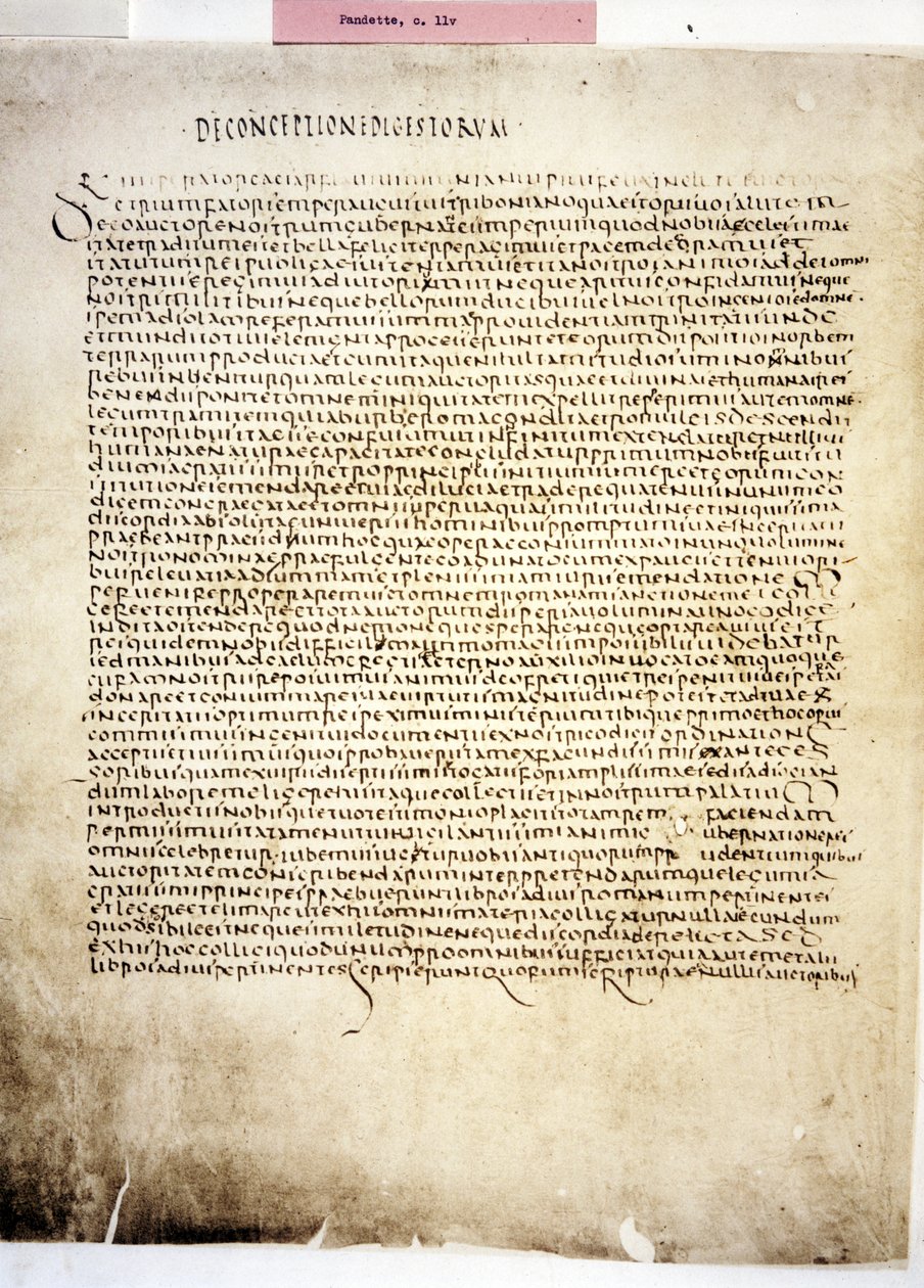 CORPUS JURIS CIVILIS: Una pagina del Codex Iustinianus, Digestum., 6. század (kézirat) alkotó: Byzantine School