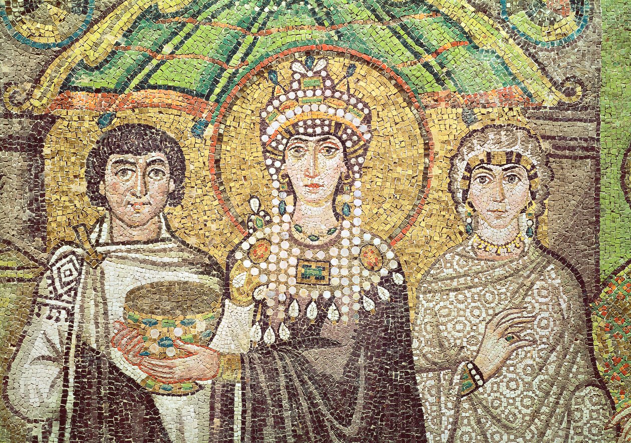 Theodora császárné két lelkészből és hét nőből álló udvarával, i.sz. 547 körül (mozaik) (részlet) alkotó: Byzantine School