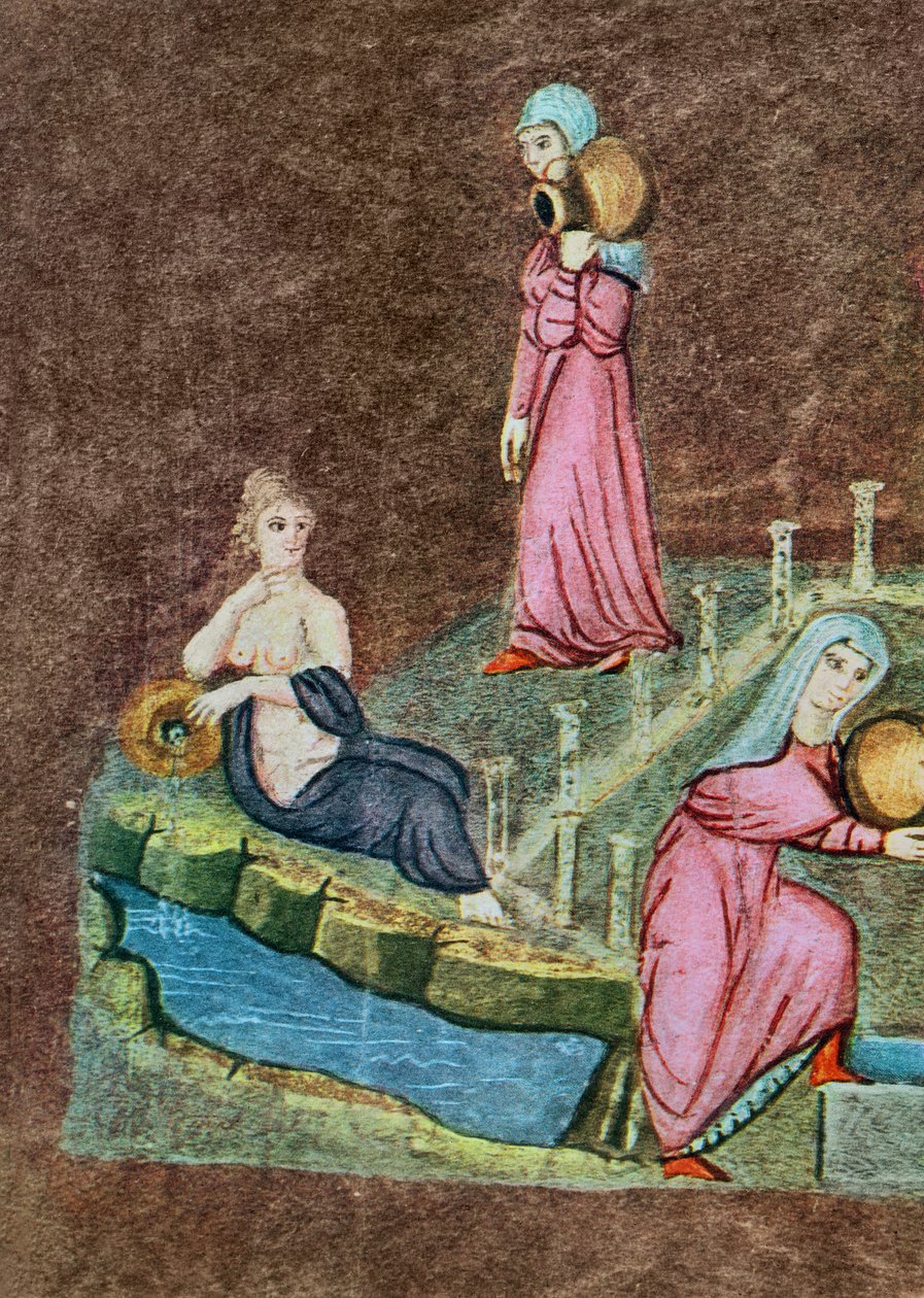 Gr 31 f.7r Rebecca és Eliezer a kútnál, a Vienna Genesisből (vellum( alkotó: Byzantine School