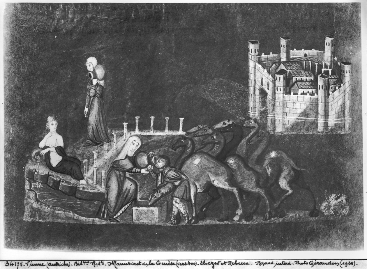 Gr 31 fol.7r Rebecca és Eliezer a kútnál, a Vienna Genesisből alkotó: Byzantine School