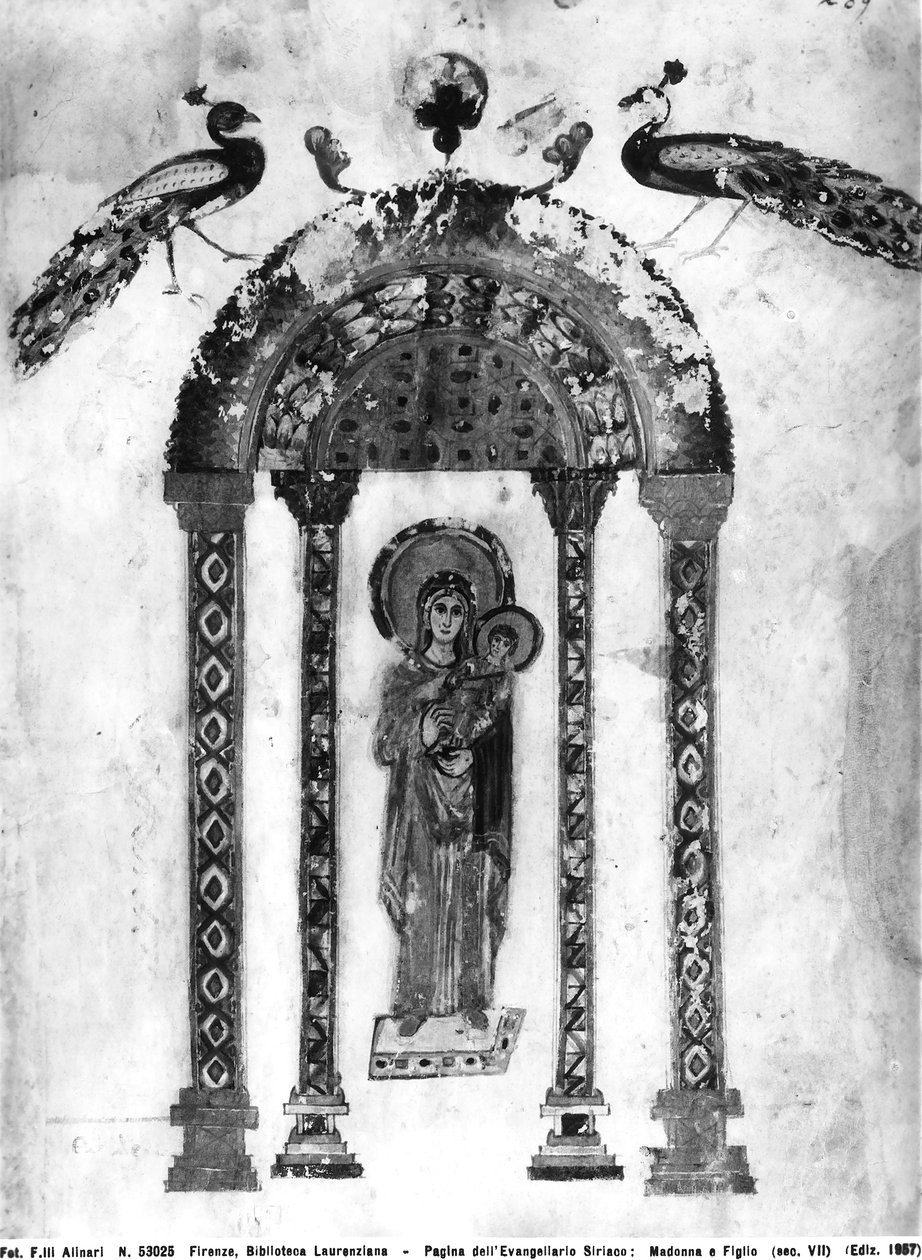 Madonna és gyermek, fólió a Rabula-evangéliumokból, i.sz. 586 (tempera pergamen) alkotó: Byzantine School
