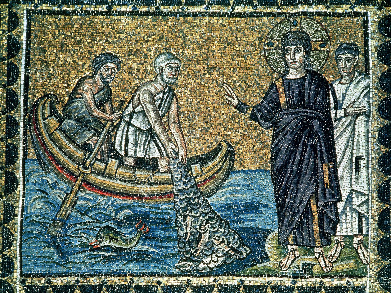 Szent András és Szent Péter Jézus hívására, a főhajóból (mozaik) alkotó: Byzantine School