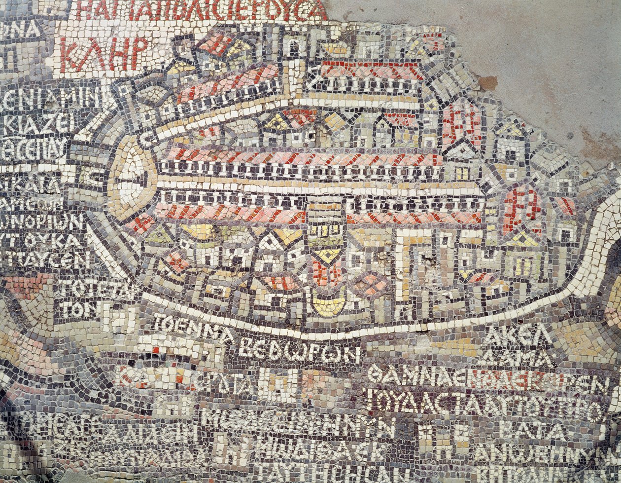 Jeruzsálem városa és környéke, részlet a Madaba mozaiktérképről, bizánci, 6. század (mozaik) alkotó: Byzantine School