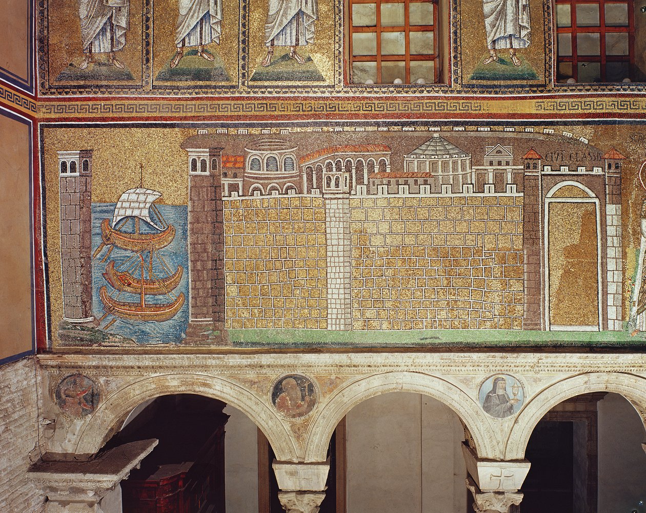 A flotta Ravenna kikötőjében, i.sz. 535-38 (mozaik) alkotó: Byzantine School