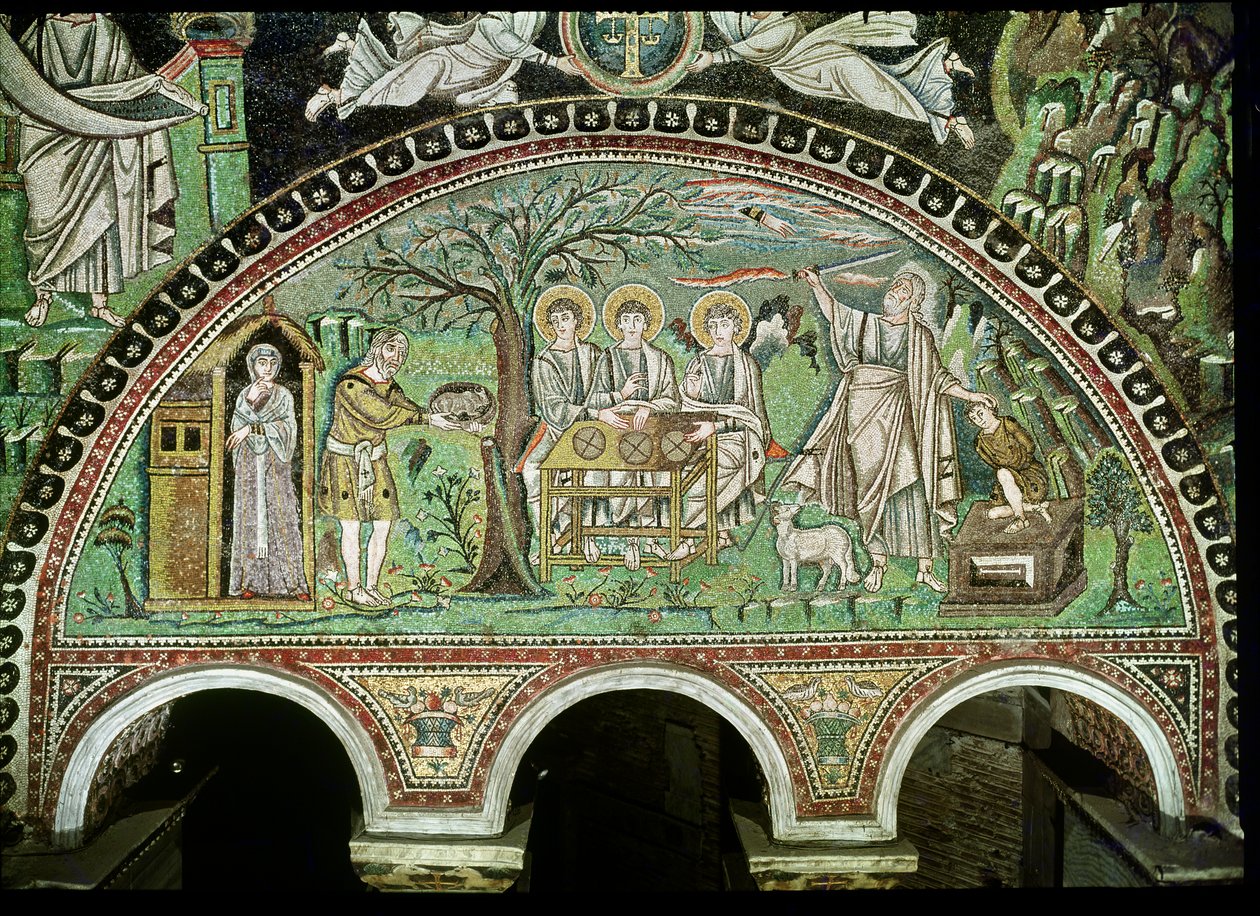 Ábrahám vendégszeretete és Izsák feláldozása, 6. század (mozaik) alkotó: Byzantine School