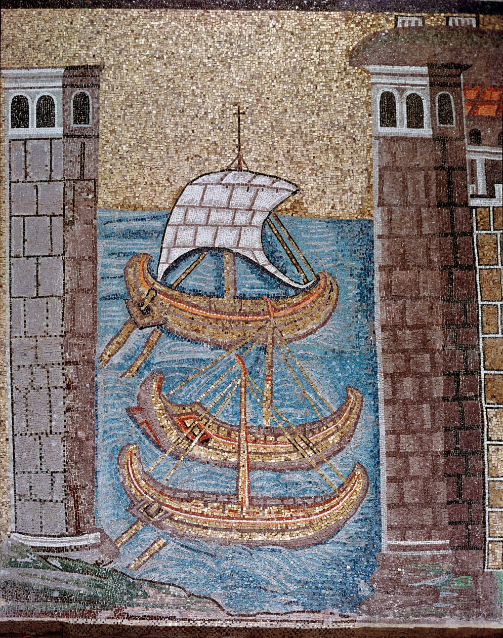 Csónakok kilátása az osztály kikötőjében (mozaikrészlet, VI. század) alkotó: Byzantine School