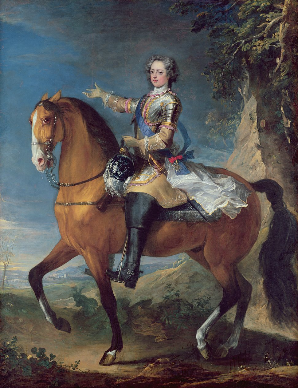 XV. Lajos (1710-74) lovas portréja tizenhárom évesen, 1723 alkotó: C. and Van Loo, J. B. Parrocel