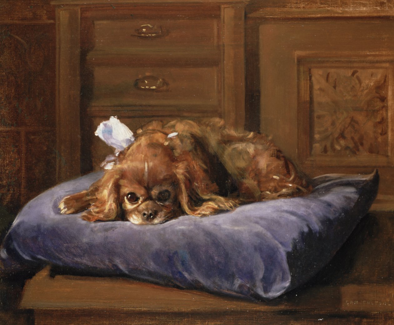 King Charles spániel (olaj) alkotó: C. Fulton