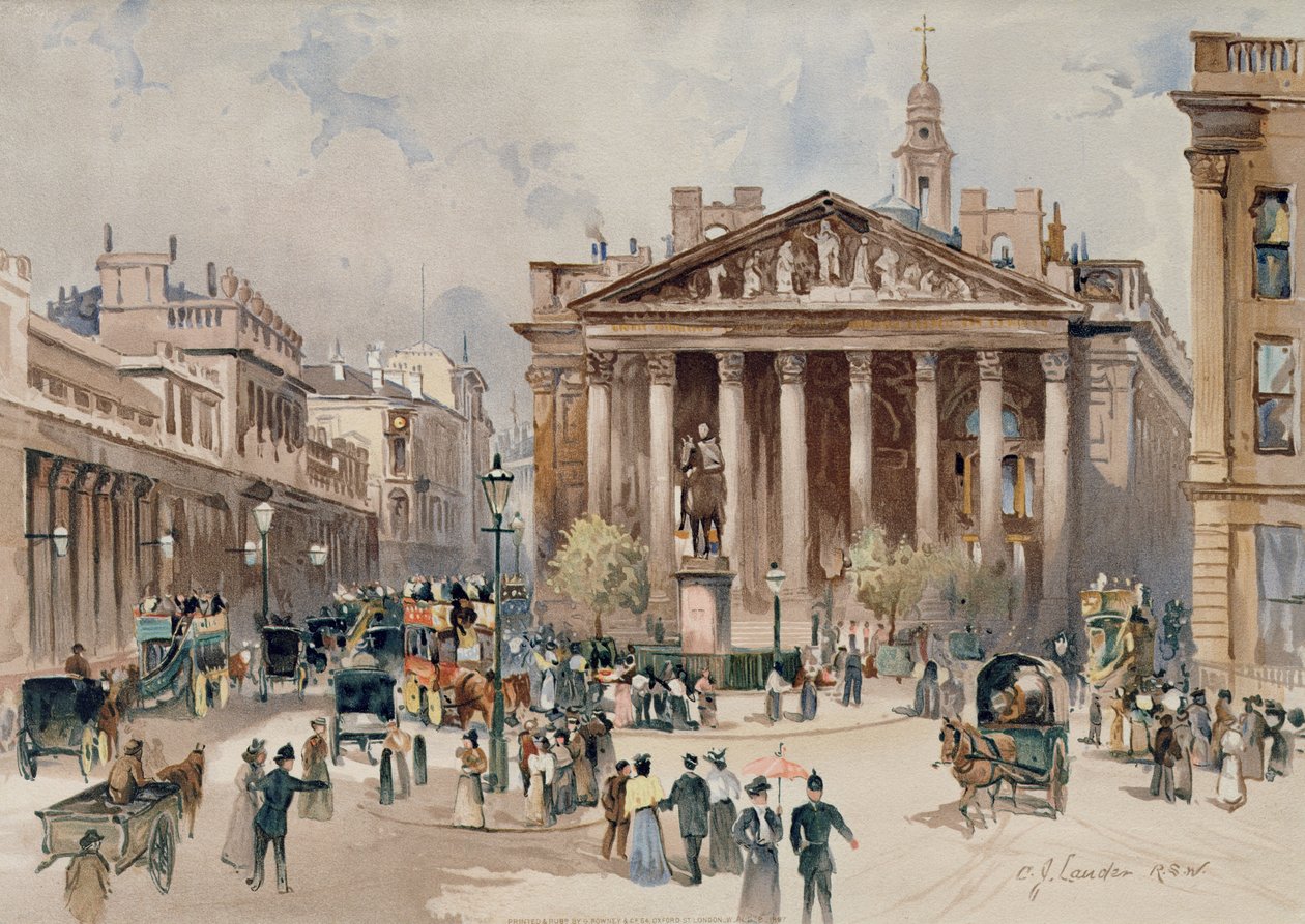 A londoni Királyi Tőzsde látképe, London City, kiadó: G. Rowney, 1897 (kromolitográfia) alkotó: C. J. Lander