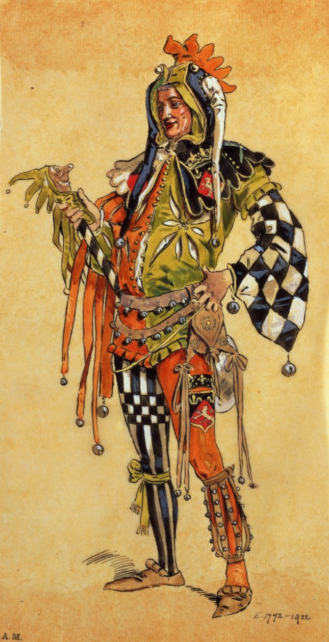 Touchstone the Clown, az As You Like It jelmezterve, producere R. Courtneidge a Princes Theatre-ben, Manchesterben alkotó: C. Wilhelm