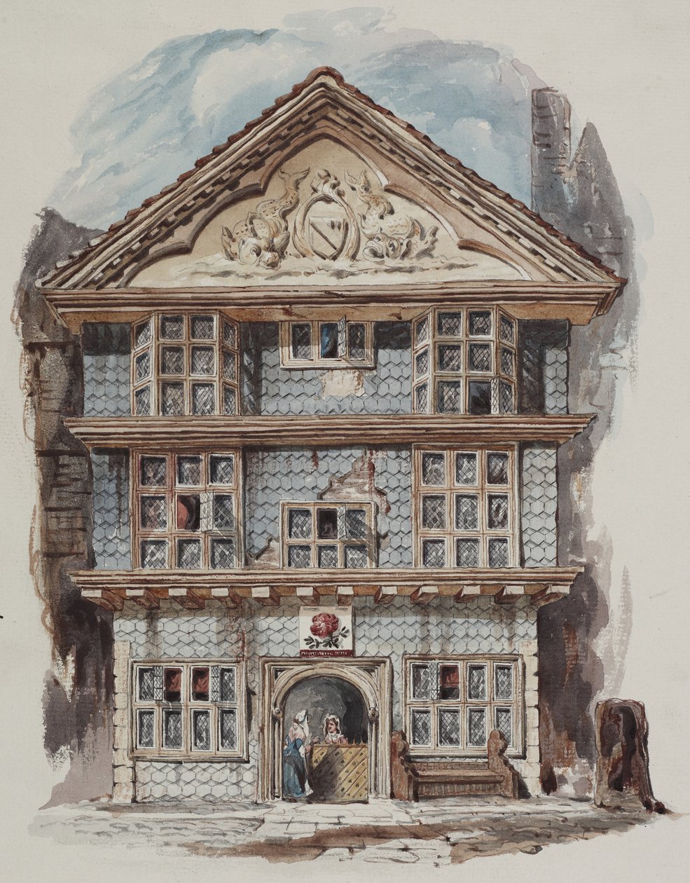A Rose Tavern, Fenchurch Street, 1730-ban, 1805 körül, visszatekintő nézet (wc, papír) alkotó: C. Williams