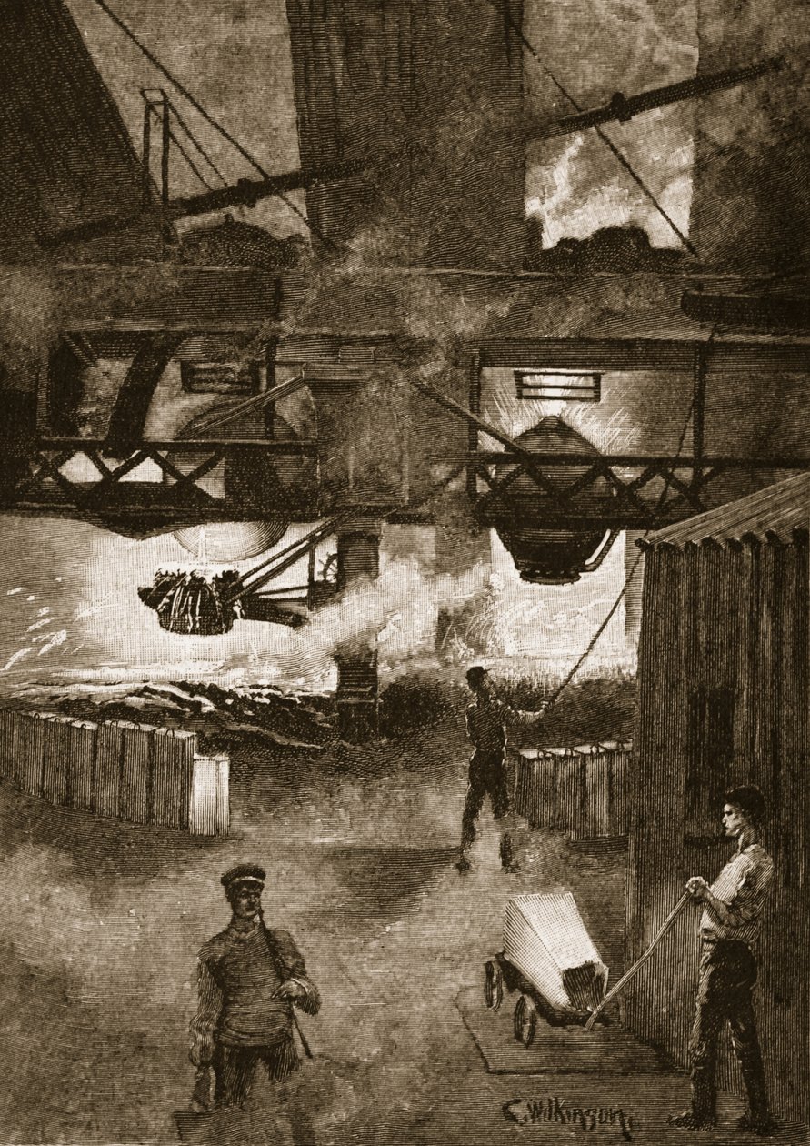 A Bessemer-folyamat, illusztráció a „Cassell illusztrált Anglia történetéből” (szépia fotó) alkotó: C.A. Wilkinson