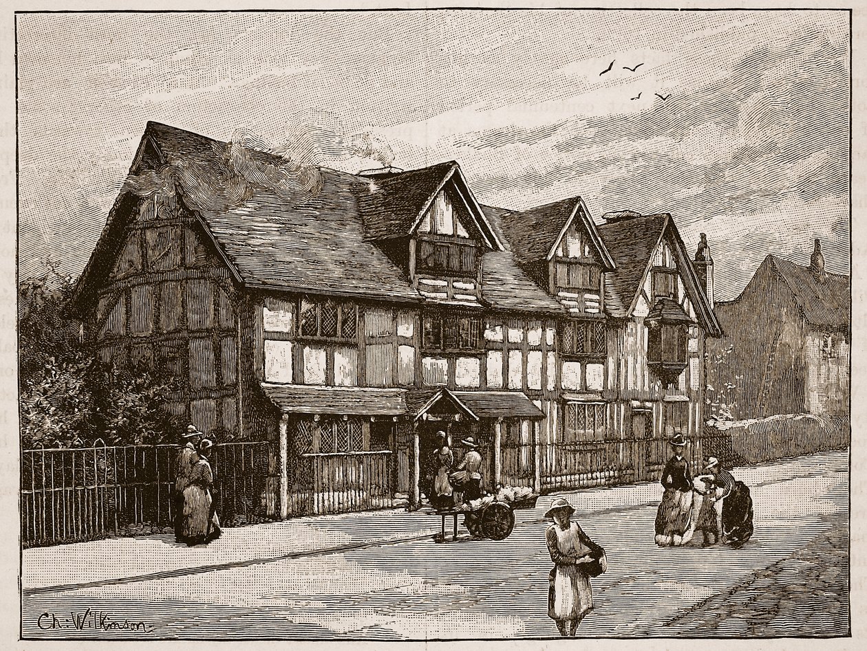 A Stratford-on-Avon-i ház, ahol Shakespeare született, illusztráció a 
