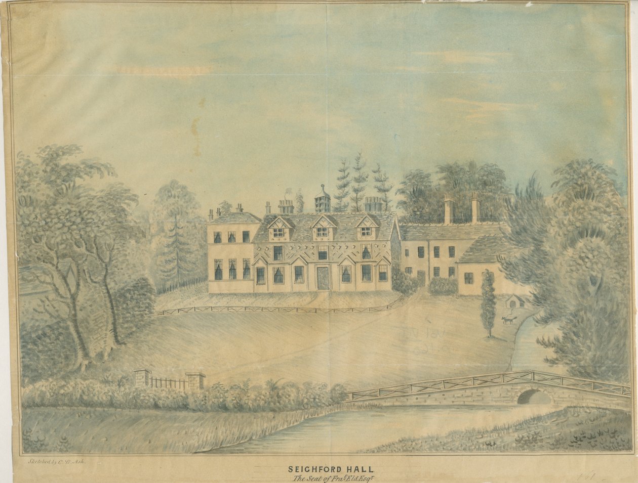 Seighford Hall: színes mosórajz, és [19. század közepe] alkotó: C.B Ash
