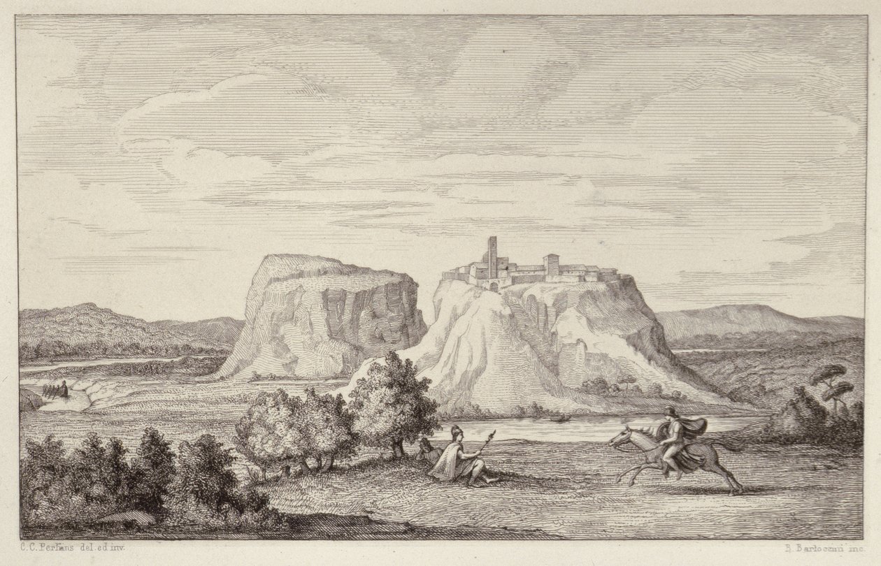 Képzeletbeli kilátás a korai Rómáról, metszett B. Barloccini, 1849 alkotó: C.C Perkins