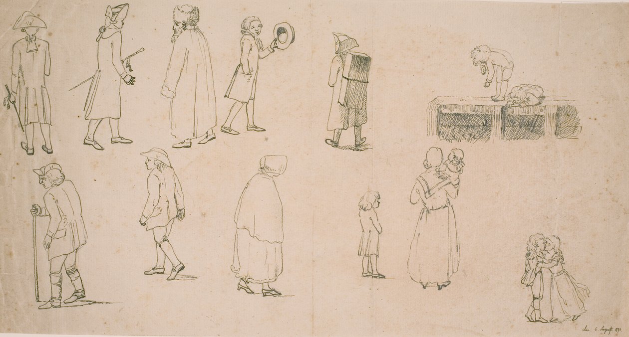 Különféle figurák, köztük 2 csoport játékos gyerekekkel és "Hansen portréfestővel" alkotó: C.D. Fritzsch
