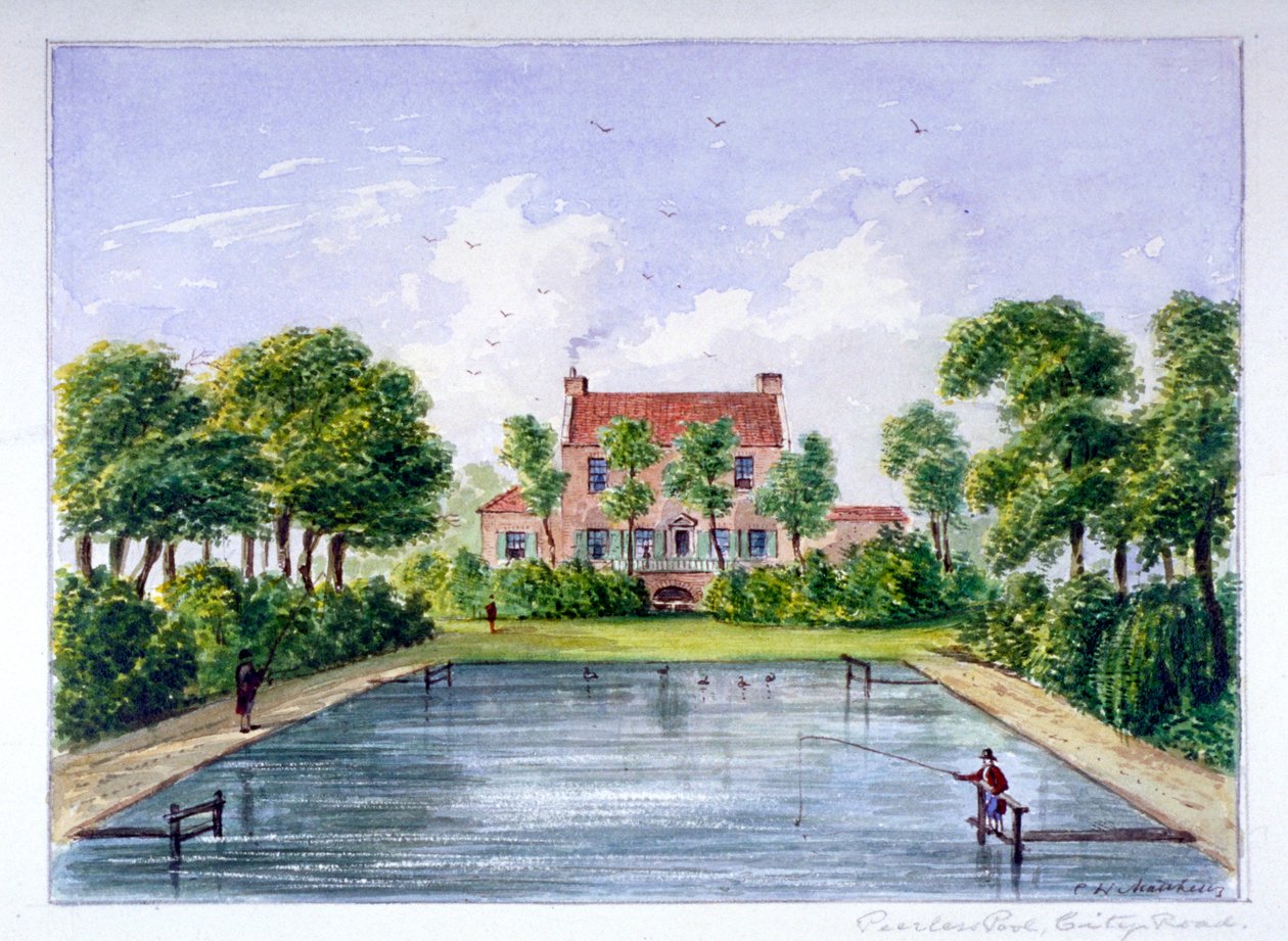 Emberek horgásznak a Peerless Poolban, City Road, Finsbury, London, c1800. alkotó: CH Matthews