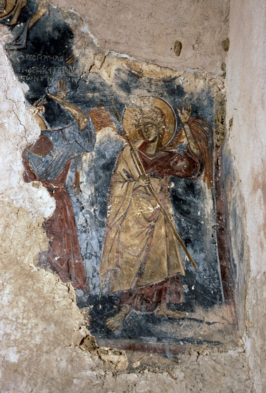 Angyal és szent, részlet az Agios Georgios Apodoulou templom freskójából, Apodoulou, Kréta, Görögország (fotó) alkotó: J.B. and Brown J. Rowbotham