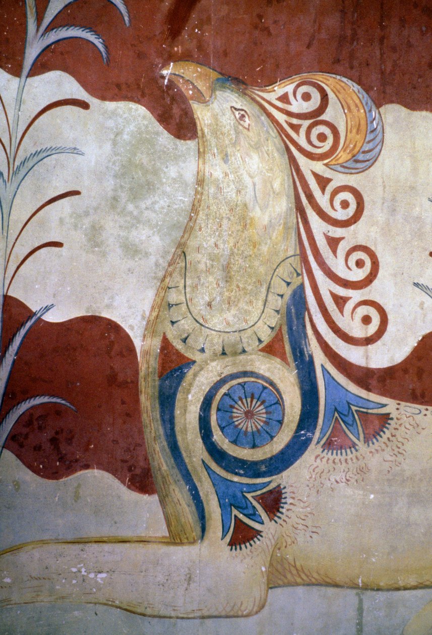 Griffin, freskó a trónteremben, Knósszosz palota, Kréta, Görögország, minószi civilizáció alkotó: J.B. and Brown J. Rowbotham