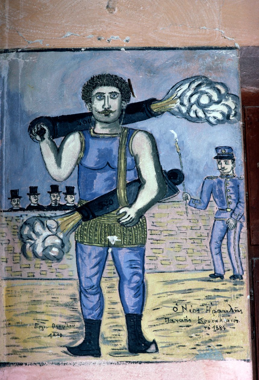 Panais Koutalianos (1847-1916), fegyveres erősember, festménye a görög népi kultúra ihlette, Theophilos Hatzimihail (1870-1934), Görögország (fotó) alkotó: J.B. and Brown J. Rowbotham