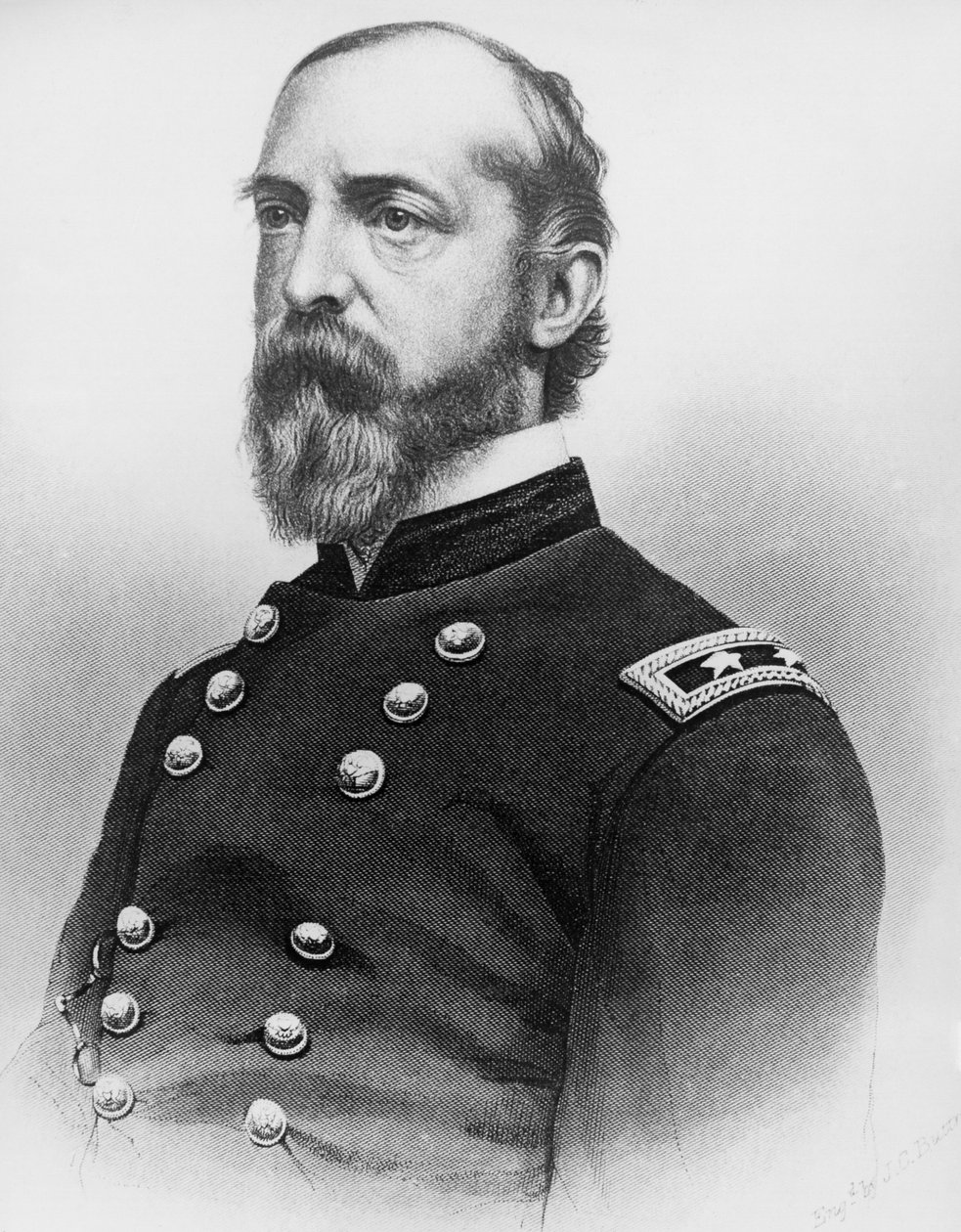 George Gordon Meade (1815-1872), az Egyesült Államok hadseregének tábornokának és építőmérnökének portréja, aki kritikus szerepet játszott az amerikai polgárháborúban azzal, hogy legyőzte a konföderációs hadsereget Gettysburgban, metszet a fénykép után alkotó: J.B. and Brown J. Rowbotham