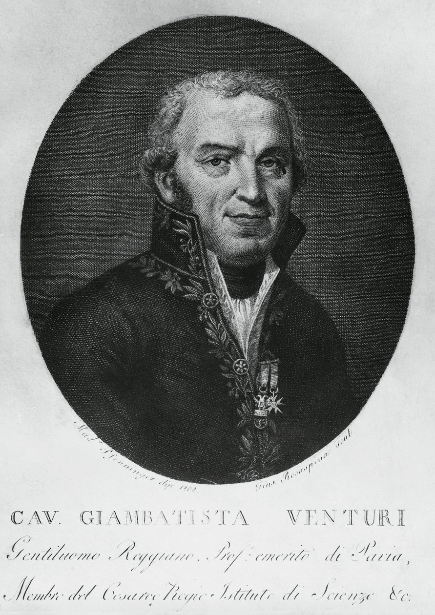 Giovanni Battista Venturi (1746-1822) olasz fizikus, diplomata, tudománytörténész és a Venturi-effektus felfedezője portréja, metszet alkotó: J.B. and Brown J. Rowbotham