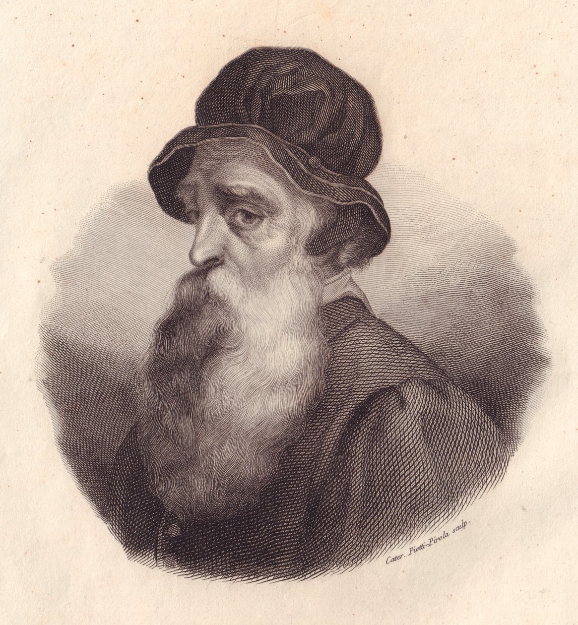 Benvenuto Cellini (1500-1571) olasz szobrász és ötvös portréja, Caterina Piotti-Pirola rézmetsze Giorgio Vasari festményéből alkotó: J.B. and Brown J. Rowbotham