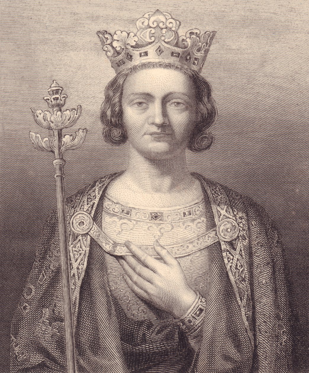 V. Fülöp francia király portréja, Tall (1293-1322), metszet, 9x7 cm, a Galerie Historique de Versailles-tól, Histoire de France, Charles Gavard Kiadó, Párizs, 1840 körül alkotó: J.B. and Brown J. Rowbotham
