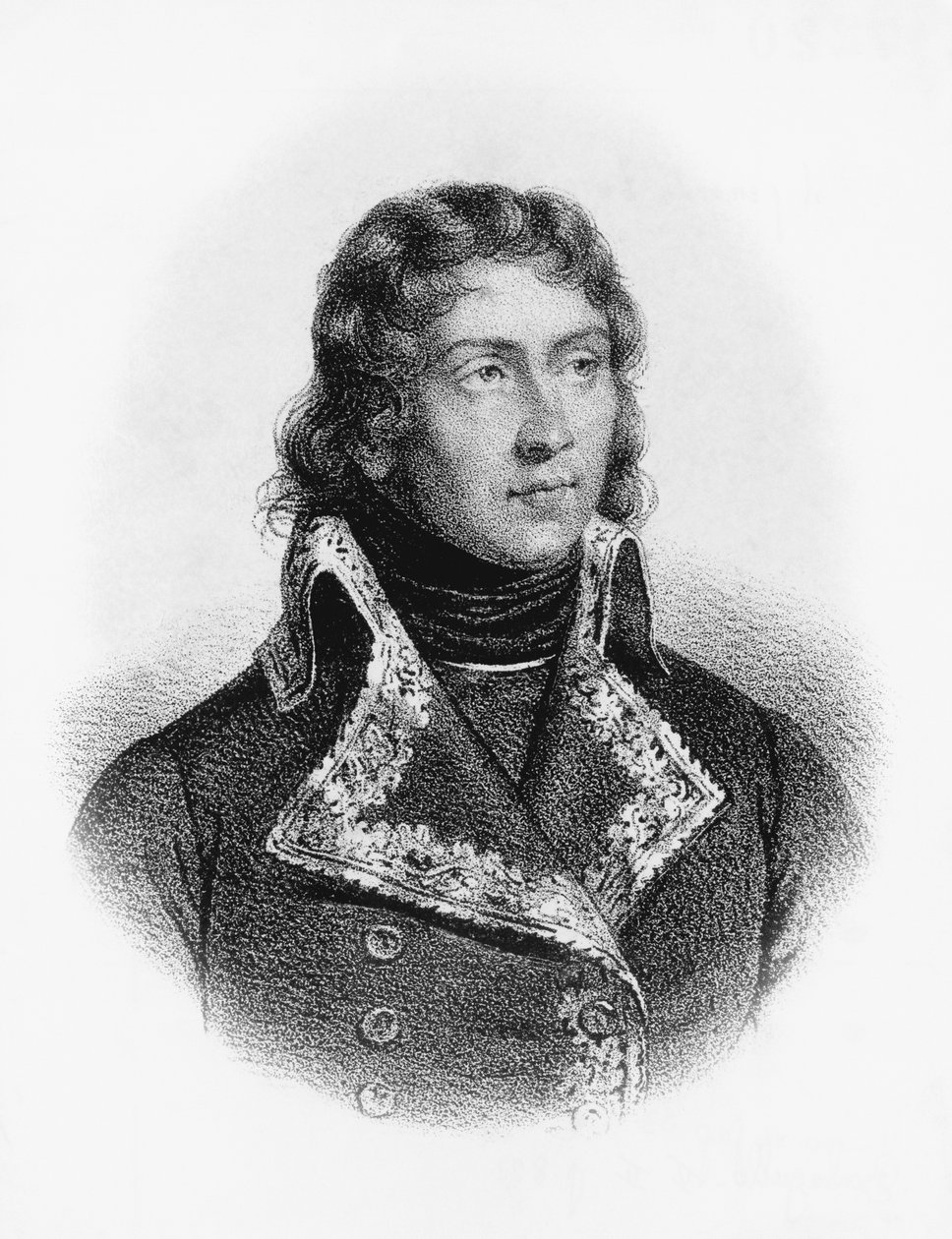 Louis-Charles-Antoine Desaix de Veygoux (1768-1800), francia katonai hős portréja, aki a francia függetlenségi háborúk német, egyiptomi és olasz hadjáratait vezette, metszet alkotó: J.B. and Brown J. Rowbotham