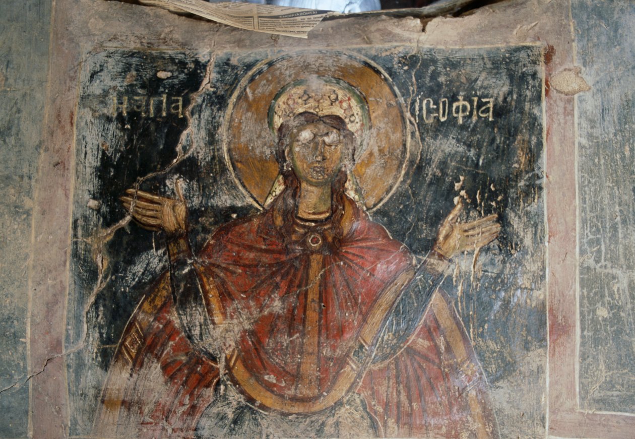 Szent, freskókkal díszített falak Agios Georgios templomban, Komitades, Kréta, Görögország (fotó) alkotó: J.B. and Brown J. Rowbotham
