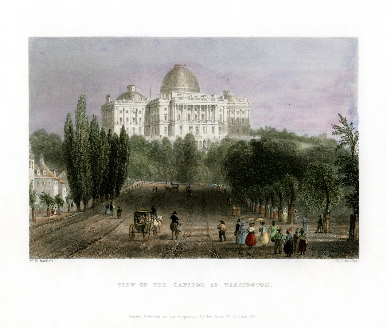 Kilátás a Capitoliumra Washingtonban, USA, 1837. alkotó: CJ Bentley