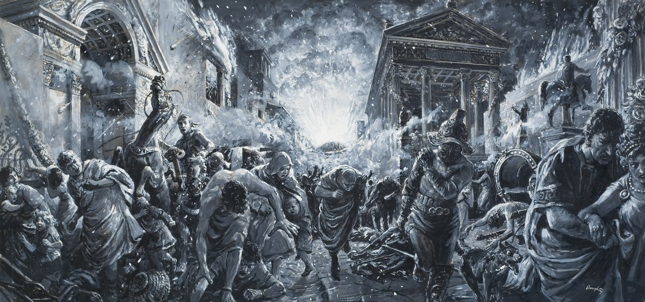 Egy város pusztulása (gouache, papír) alkotó: C.L. Doughty