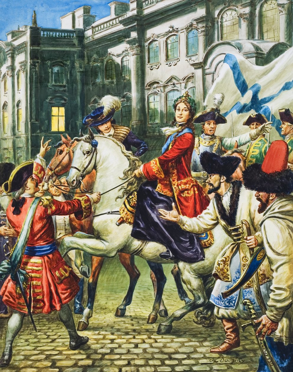 Nagy Katalin (1729-96) Oroszország cárnője lesz, miután férjét, Péter cárt bebörtönözték (gouache, papír). alkotó: C.L. Doughty